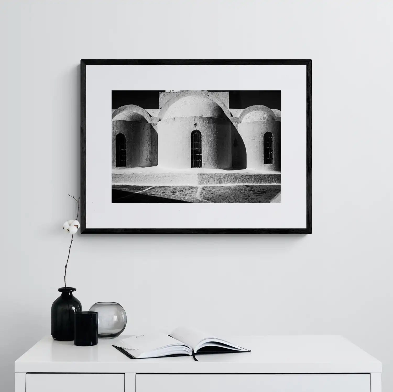 Local Church Forms | Santorini | Chorōs | Black-and-white wall art photography from Greece - single framed photo