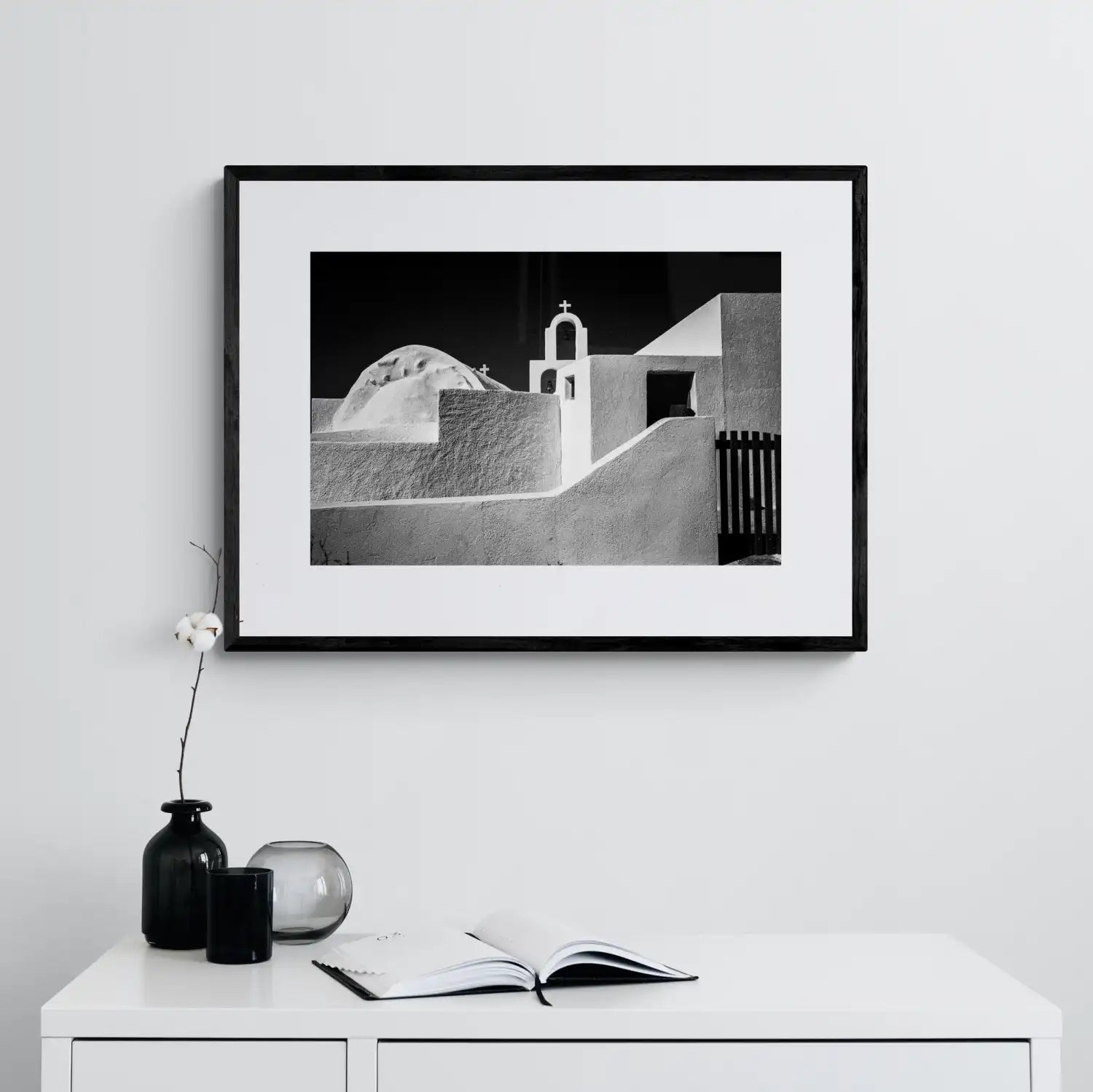 Architectural Forms | Santorini | Chorōs | Black-and-white wall art photography from Greece - single framed photo