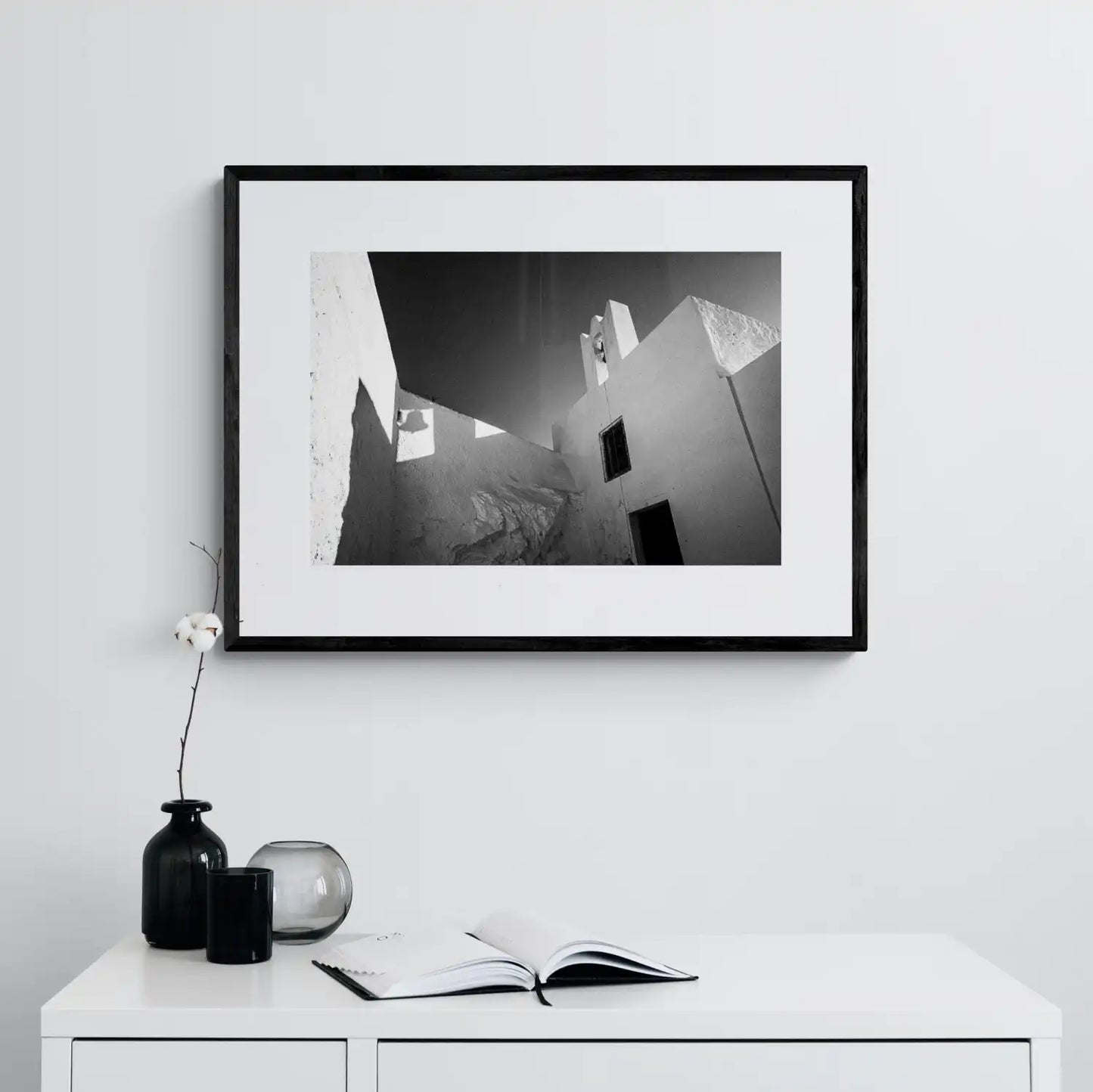 Bell and Shadow | Santorini | Chorōs | Black-and-white wall art photography from Greece - single framed photo