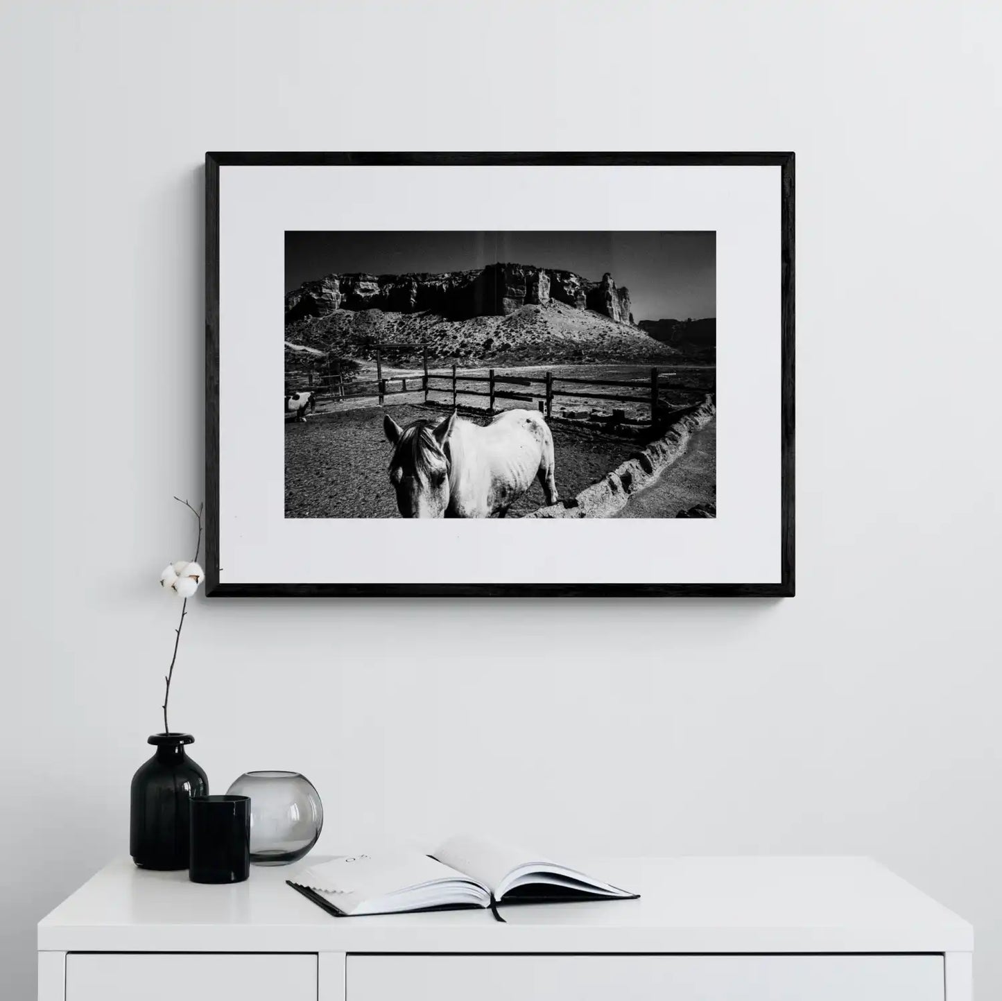Horse and Rock | Santorini | Chorōs | Black-and-white wall art photography from Greece - single framed photo