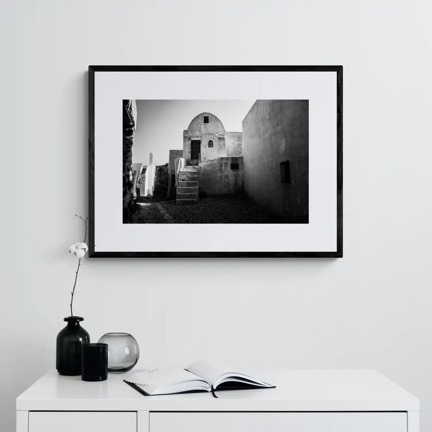 Pyrgos Town | Santorini | Chorōs | Black-and-white wall art photography from Greece - single framed photo
