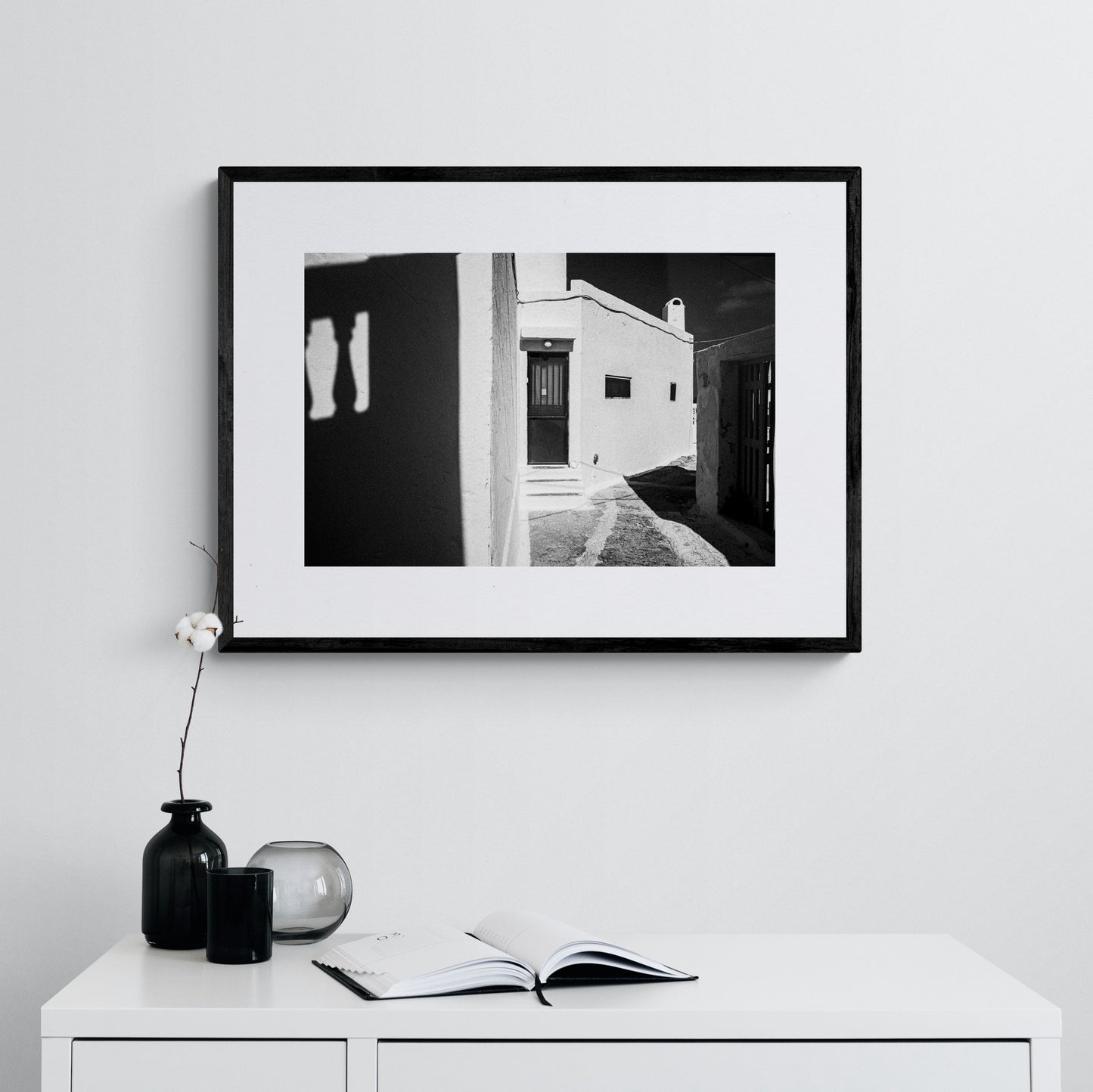 Village Alley | Santorini | Chorōs | Black-and-white wall art photography from Greece - single framed photo