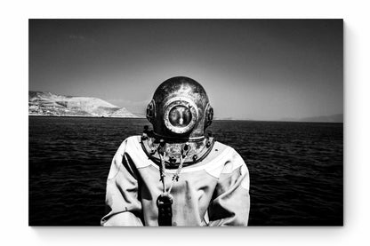 Black and White Photography Wall Art Greece | Diver in Kalymnos Dodecanese - whole image