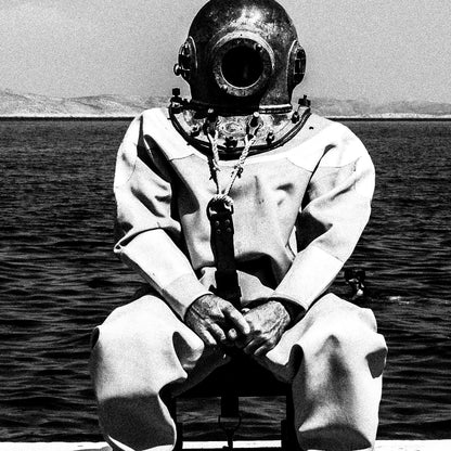 Black and White Photography Wall Art Greece | Diver in Kalymnos Dodecanese - detailed view