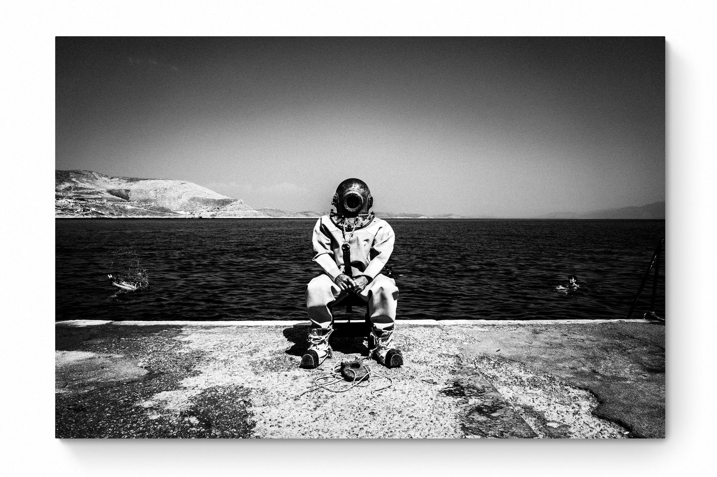 Black and White Photography Wall Art Greece | Diver in Kalymnos Dodecanese - whole photo