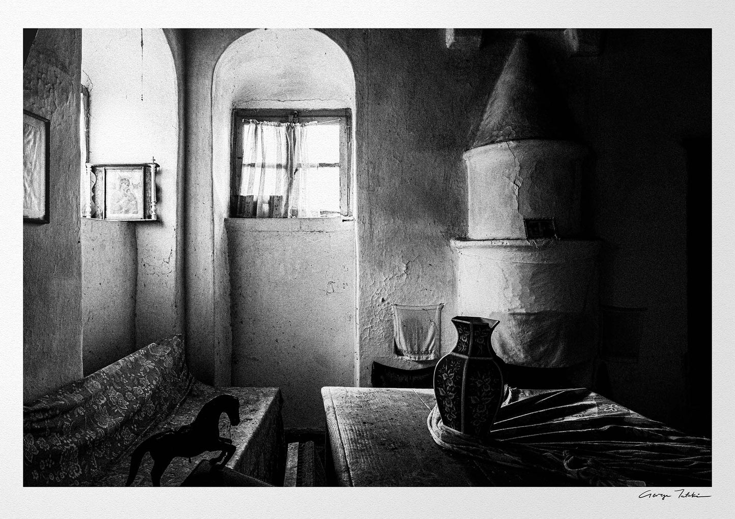 Filiates, Thesprotia, Epirus, Greece | Interior with Fireplace | Black-and-White Wall Art Photography