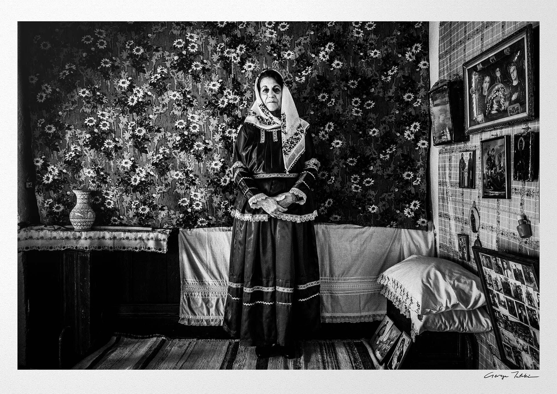 Black and White Photography Wall Art Greece | Traditional costume of Afantou in a local house Rhodes by George Tatakis