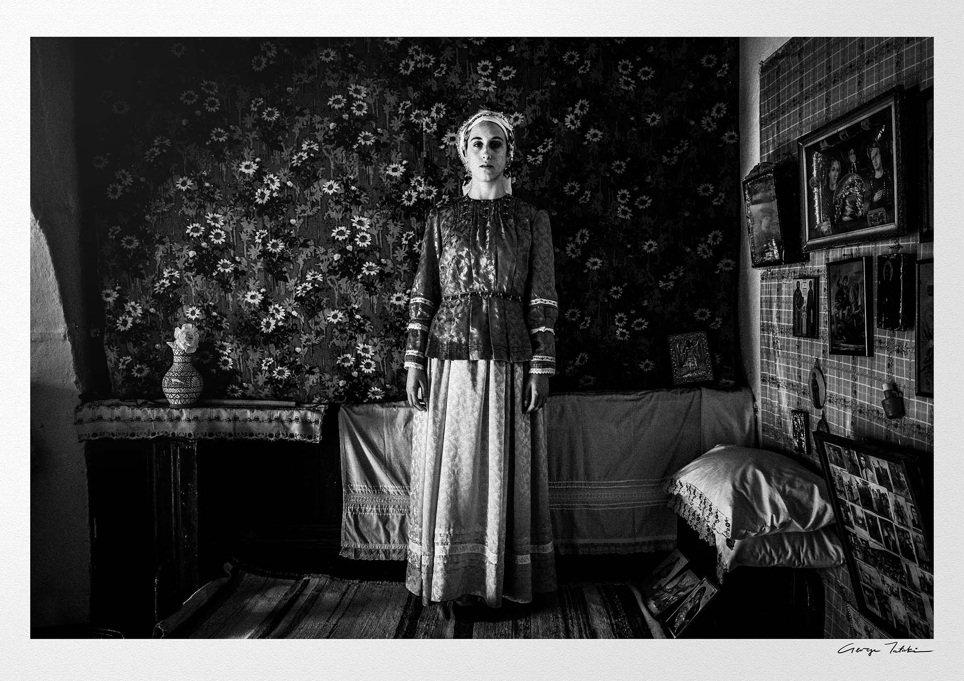 Black and White Photography Wall Art Greece | Traditional costume of Afantou in a local house Rhodes by George Tatakis