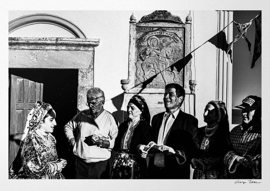 Black and White Photography Wall Art Greece | Dancing Pano Choros during a celebration at Saint Minas Olympos Karpathos Dodecanese by George Tatakis