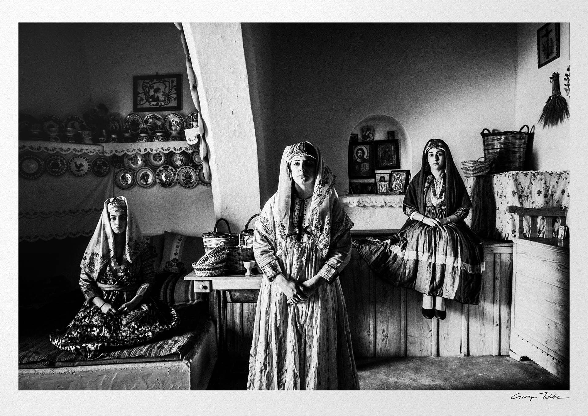 Black and White Photography Wall Art Greece | Traditional costumes of Archangelos in a traditional house Rhodes by George Tatakis