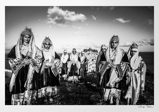Black and White Photography Wall Art Greece | Costume of Astypalaea on a cliff overlooking the castle Dodecanese by George Tatakis