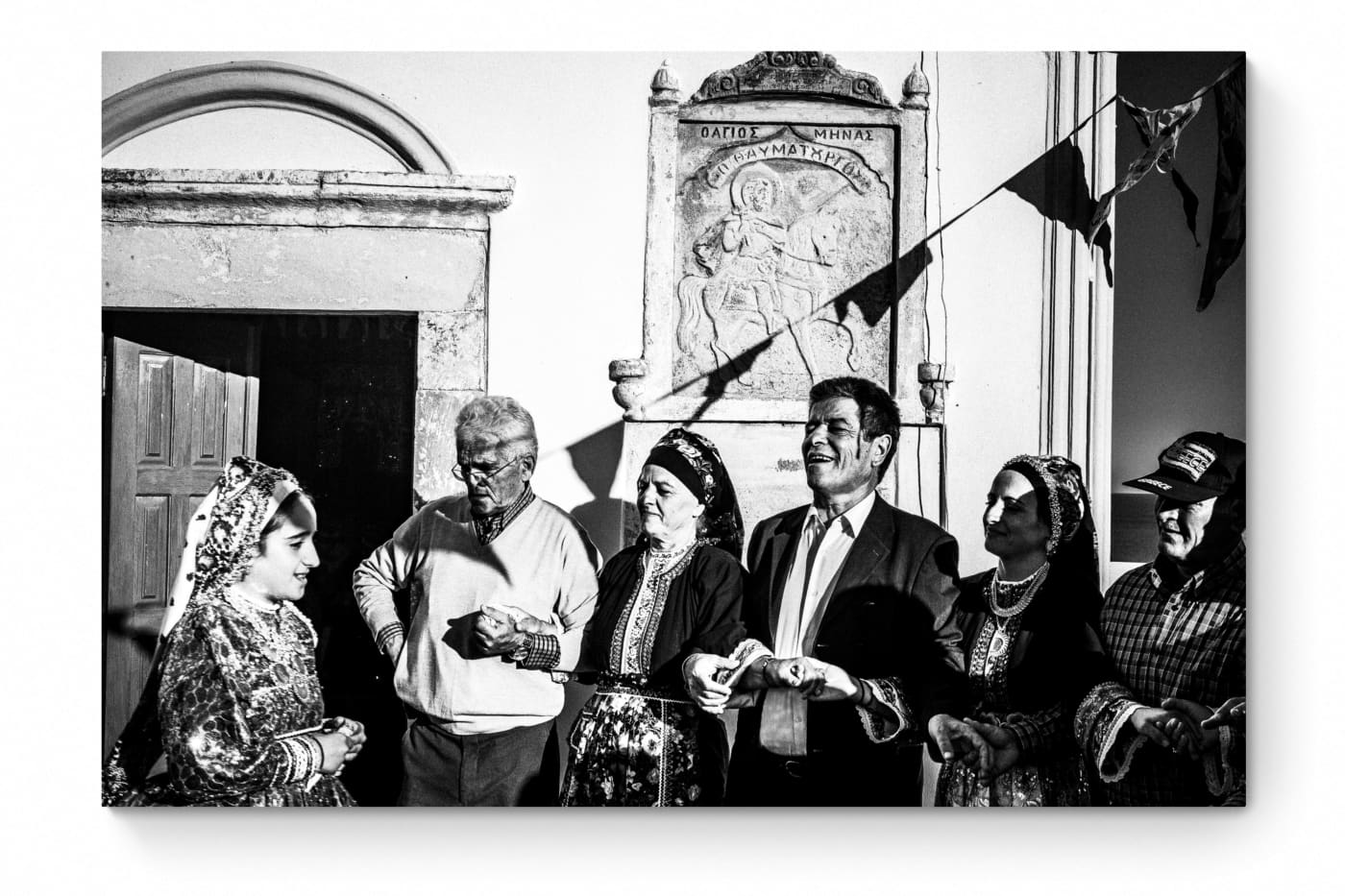 Black and White Photography Wall Art Greece | Dancing Pano Choros during a celebration at Saint Minas Olympos Karpathos Dodecanese by George Tatakis - whole photo