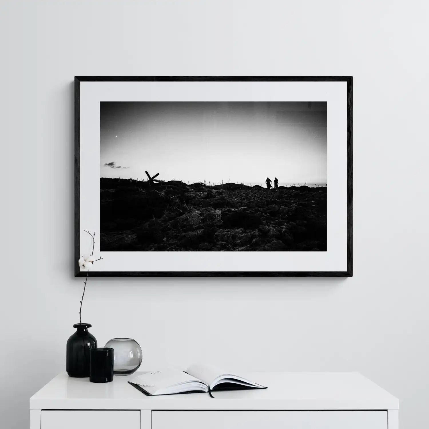 Black and White Photography Wall Art Greece | Dusk on Saria island Olympos Karpathos Dodecanese by George Tatakis - single framed photo