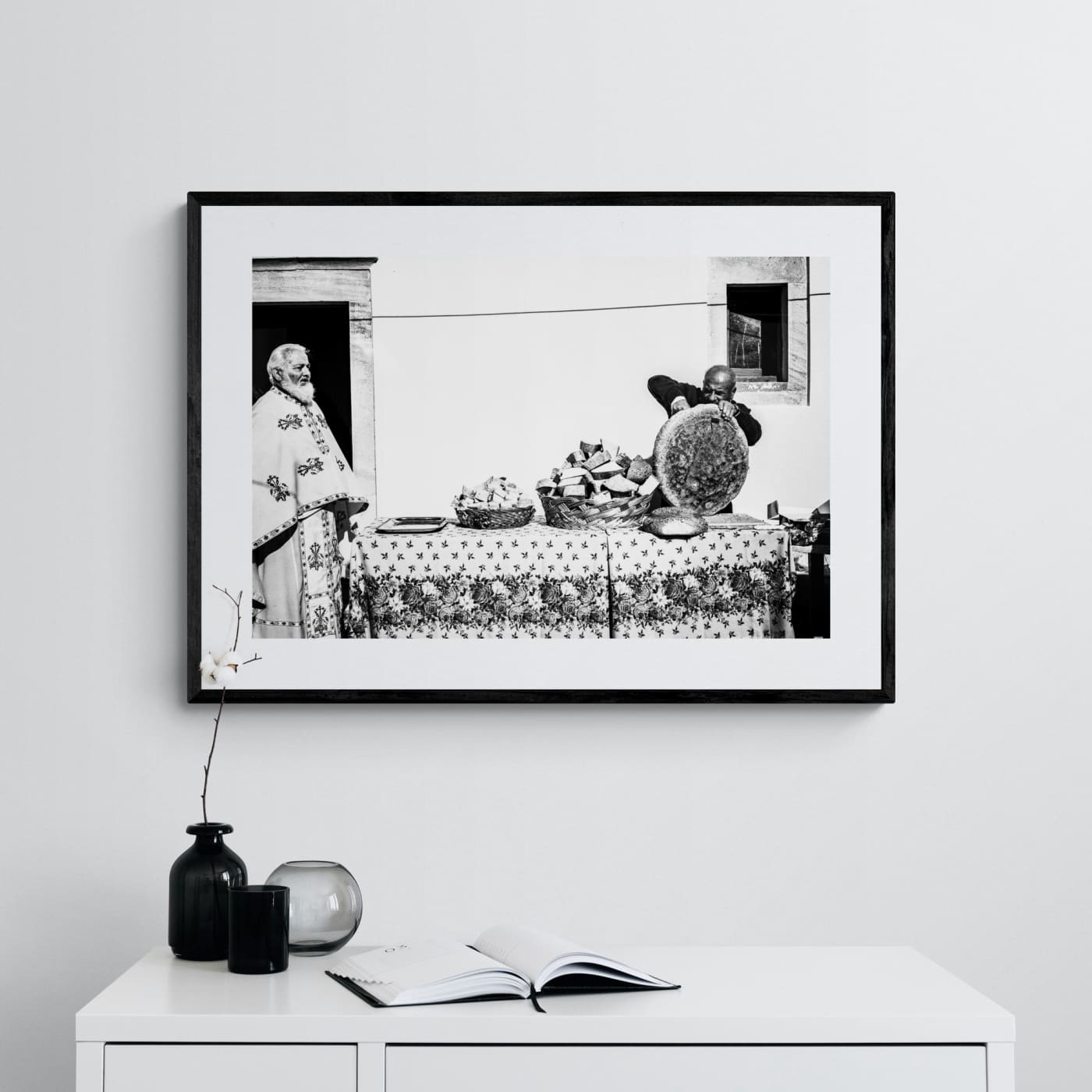 Black and White Photography Wall Art Greece | Cutting bread during a feast in Tristomo Olympos Karpathos Dodecanese by George Tatakis - single framed photo