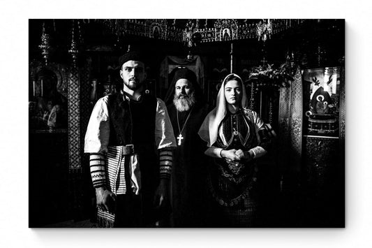 Black and White Photography Wall Art Greece | Costumes of Kladorachi with a local priest Florina W. Macedonia by George tatakis - whole photo