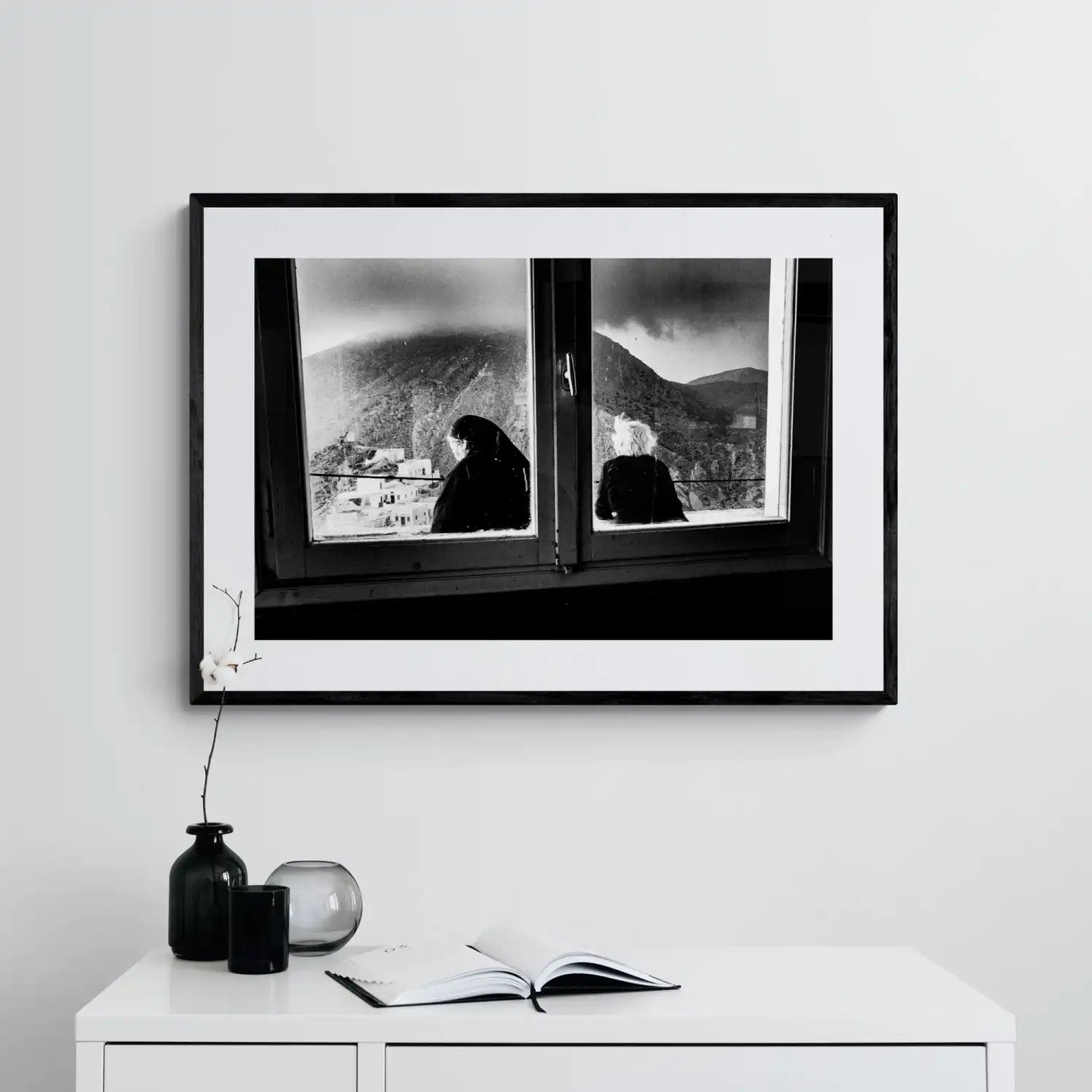 Black and White Photography Wall Art Greece | Two women in Olympos Karpathos Dodecanese by George Tatakis - single framed photo