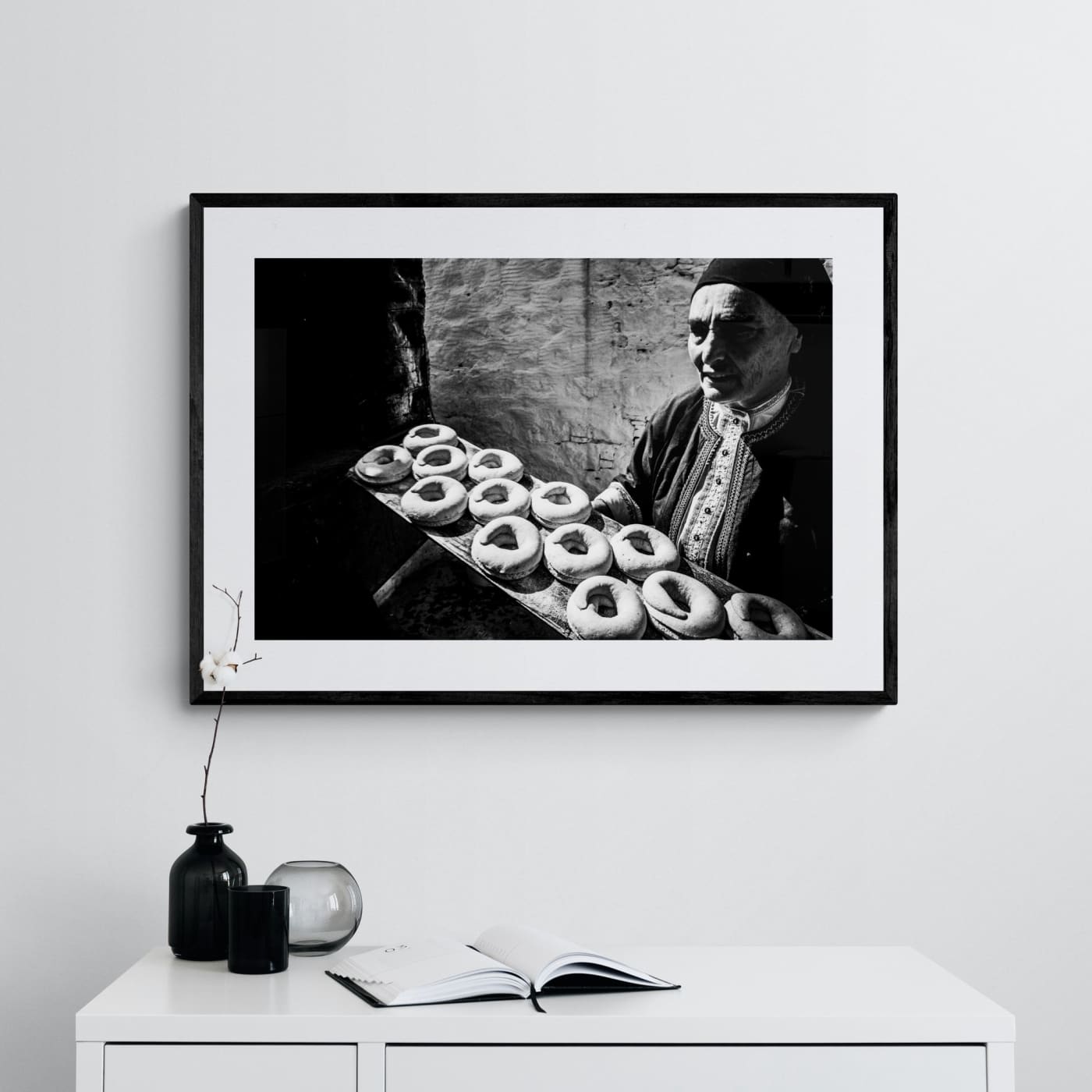 Black and White Photography Wall Art Greece | Baking cookies for Easter in Olympos Karpathos Dodecanese by George Tatakis - single framed photo