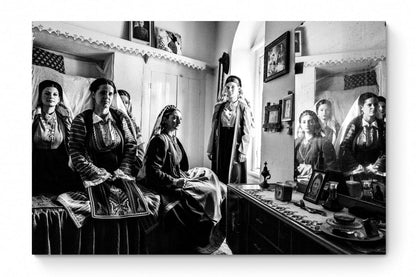 Black and White Photography Wall Art Greece | Costumes of Platanos in a traditional local bedroom Nafpaktos Aetoloacarnanea Greece by George Tatakis - whole photo