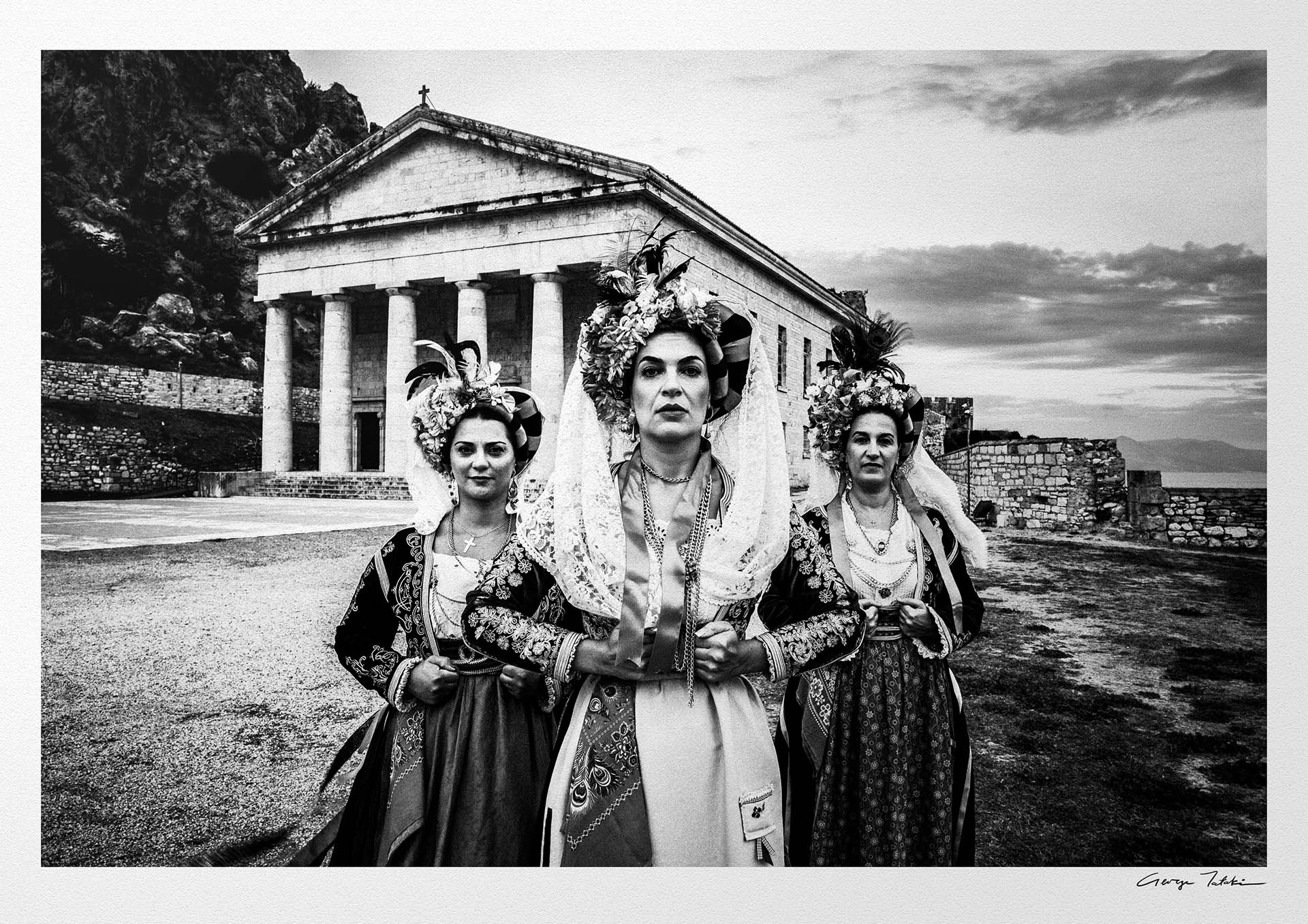 Black and White Photography Wall Art Greece | Costumes of central Corfu island at the Old Fortress Ionian Sea by George Tatakis