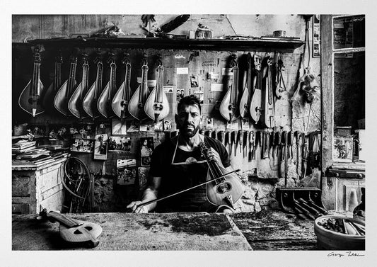 Black and White Photography Wall Art Greece | Lyre maker in Rethymnon Crete by George Tatakis