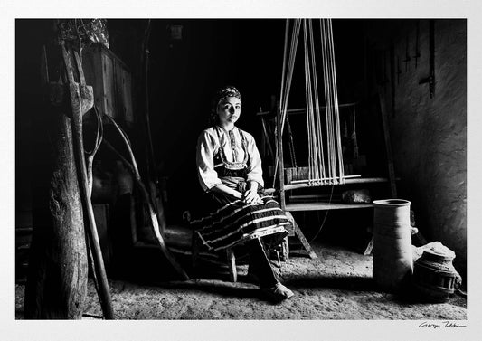 Black and White Photography Wall Art Greece | The traditional costume of Emponas by a loom Rhodes by George Tatakis