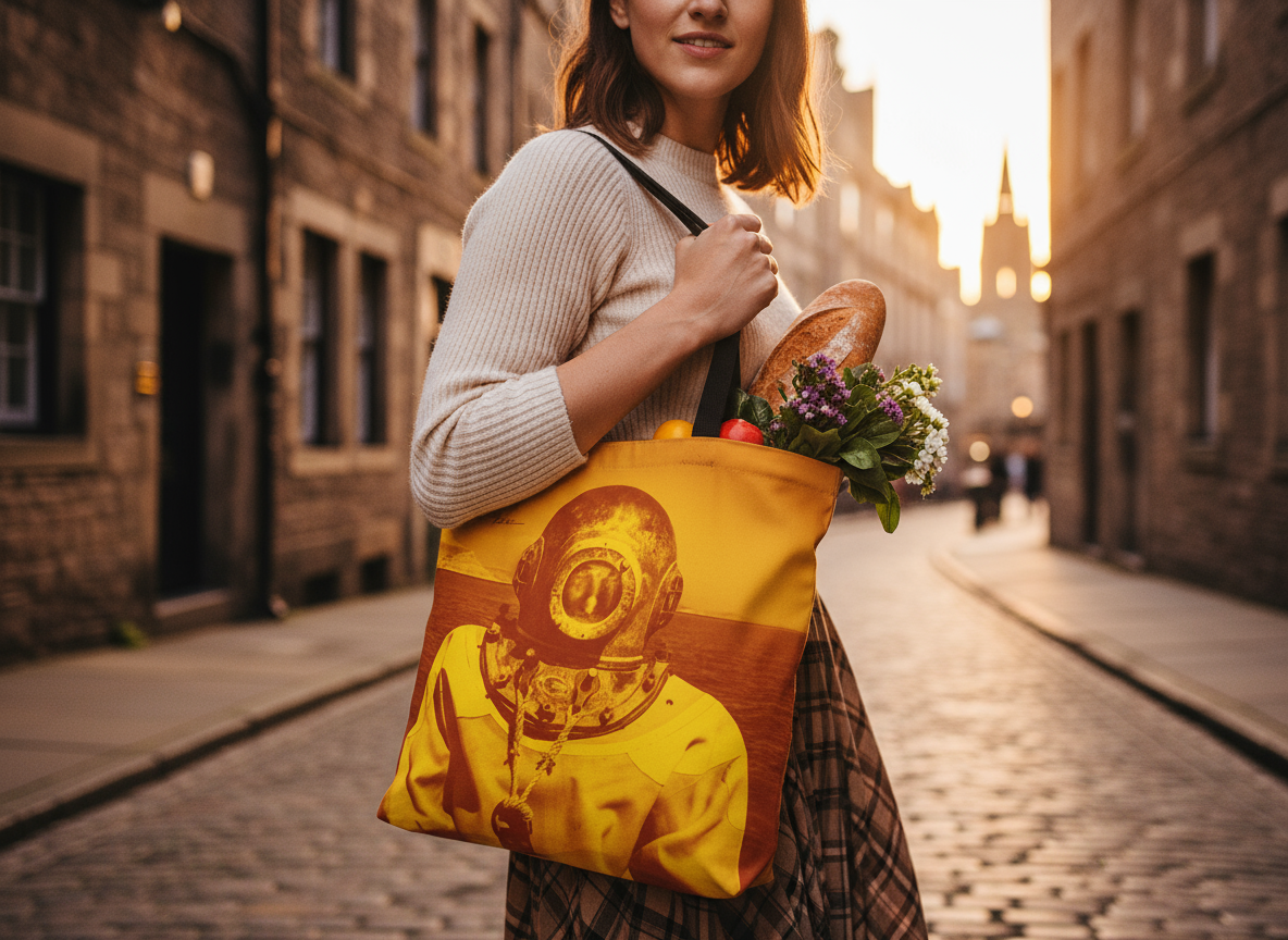 Kalymnos Sponge Diver Tote Bag - Vibrant Yellow-Orange Gradient Print - in Edinburgh