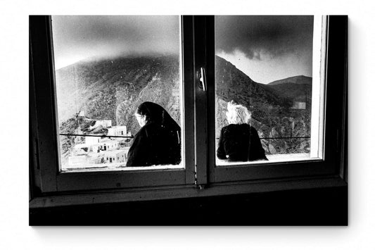 Black and White Photography Wall Art Greece | Two women in Olympos Karpathos Dodecanese by George Tatakis - whole photo