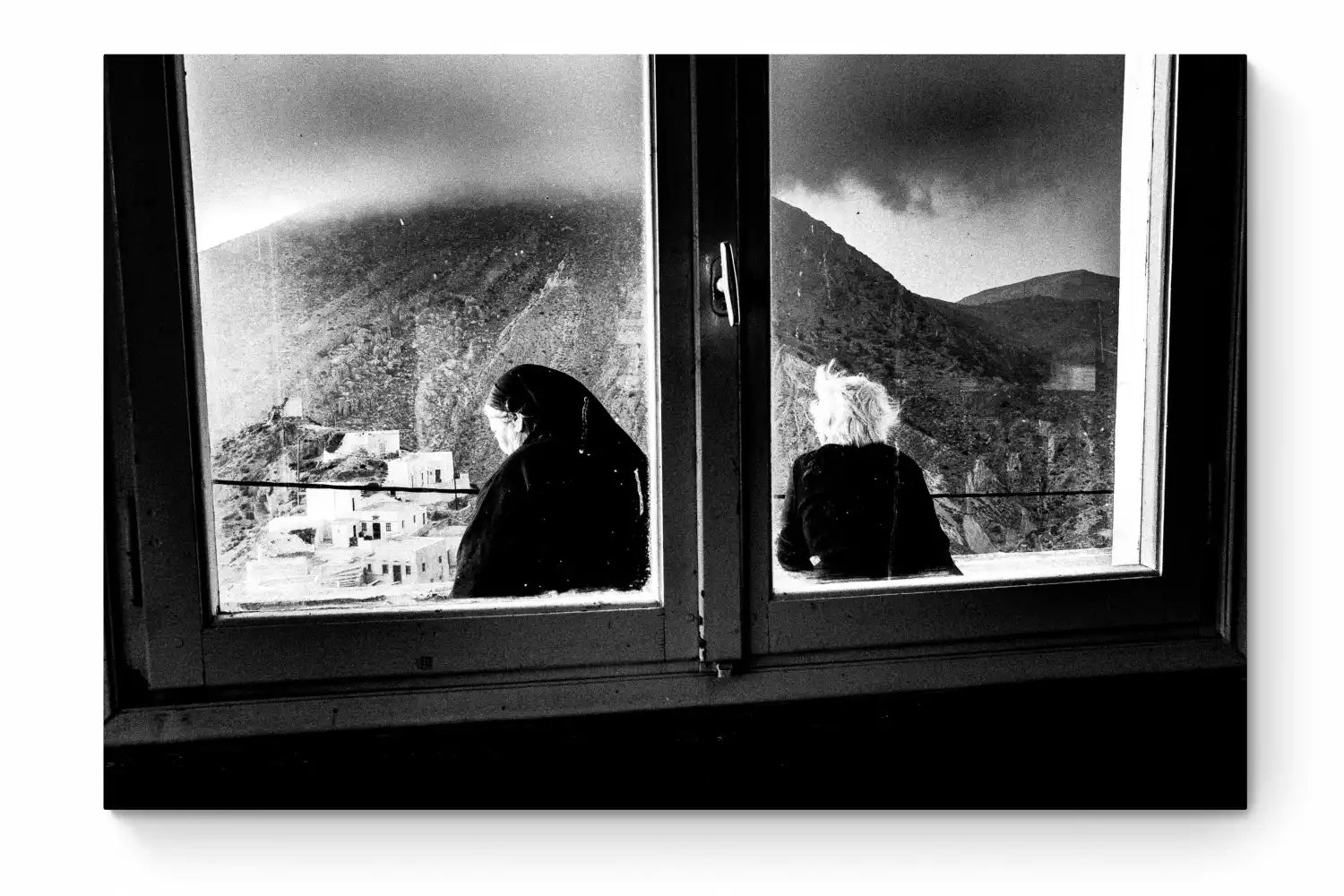 Black and White Photography Wall Art Greece | Two women in Olympos Karpathos Dodecanese by George Tatakis - whole photo