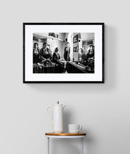 Black and White Photography Wall Art Greece | Costumes of Platanos in a traditional local bedroom Nafpaktos Aetoloacarnanea Greece by George Tatakis - single framed photo