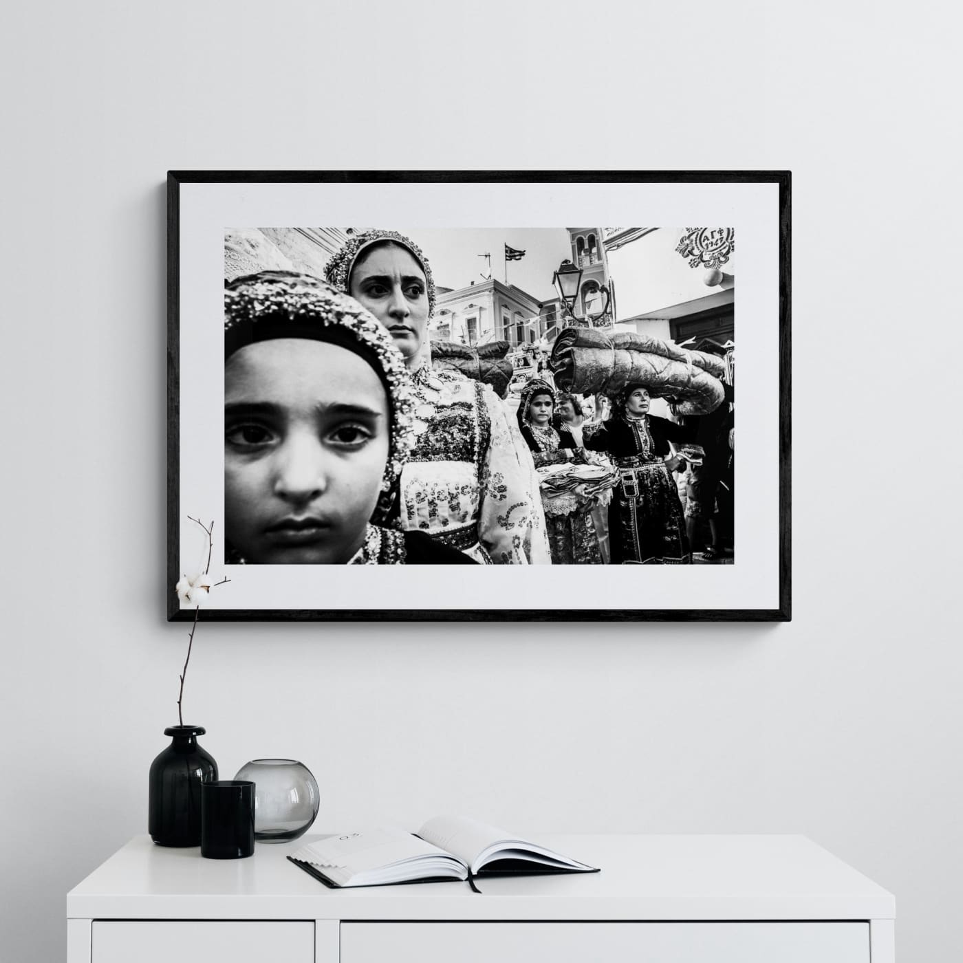 Black and White Photography Wall Art Greece | Dowry in the central square of Olympos Karpathos Dodecanese by George Tatakis - single framed photo