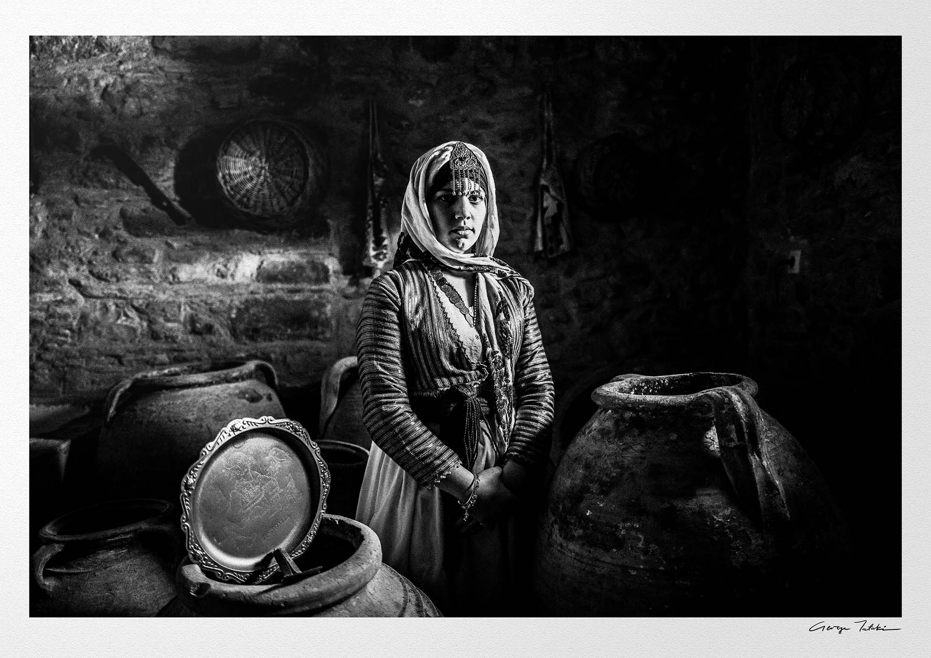 Black and White Photography Wall Art Greece | Traditional costume of Gennadi in a traditional house Rhodes by George Tatakis