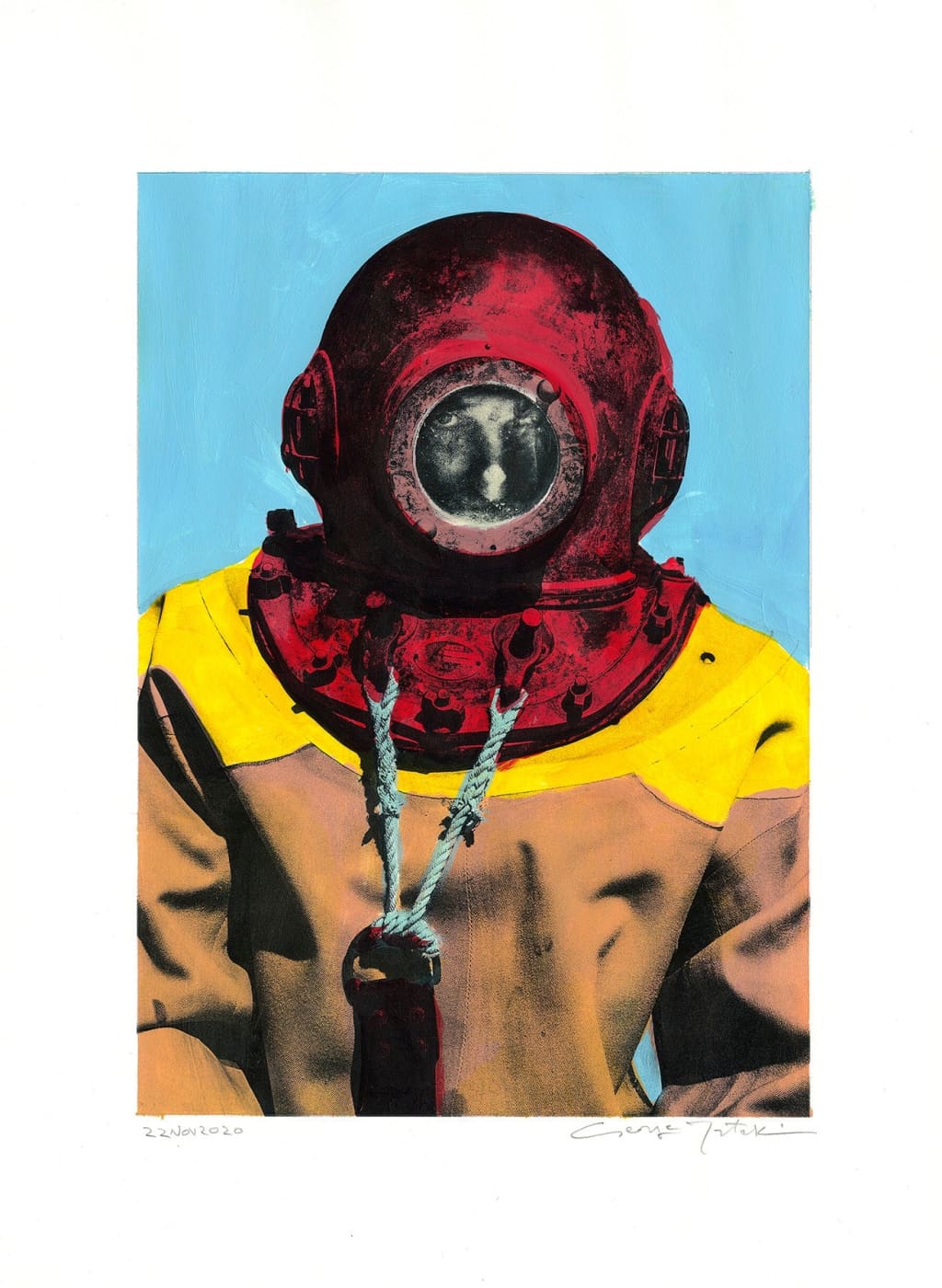 Wall Art Living Room Decor - George Tatakis | Greece | Painting. Diver in Kalymnos #7. | Worldwide Shipping