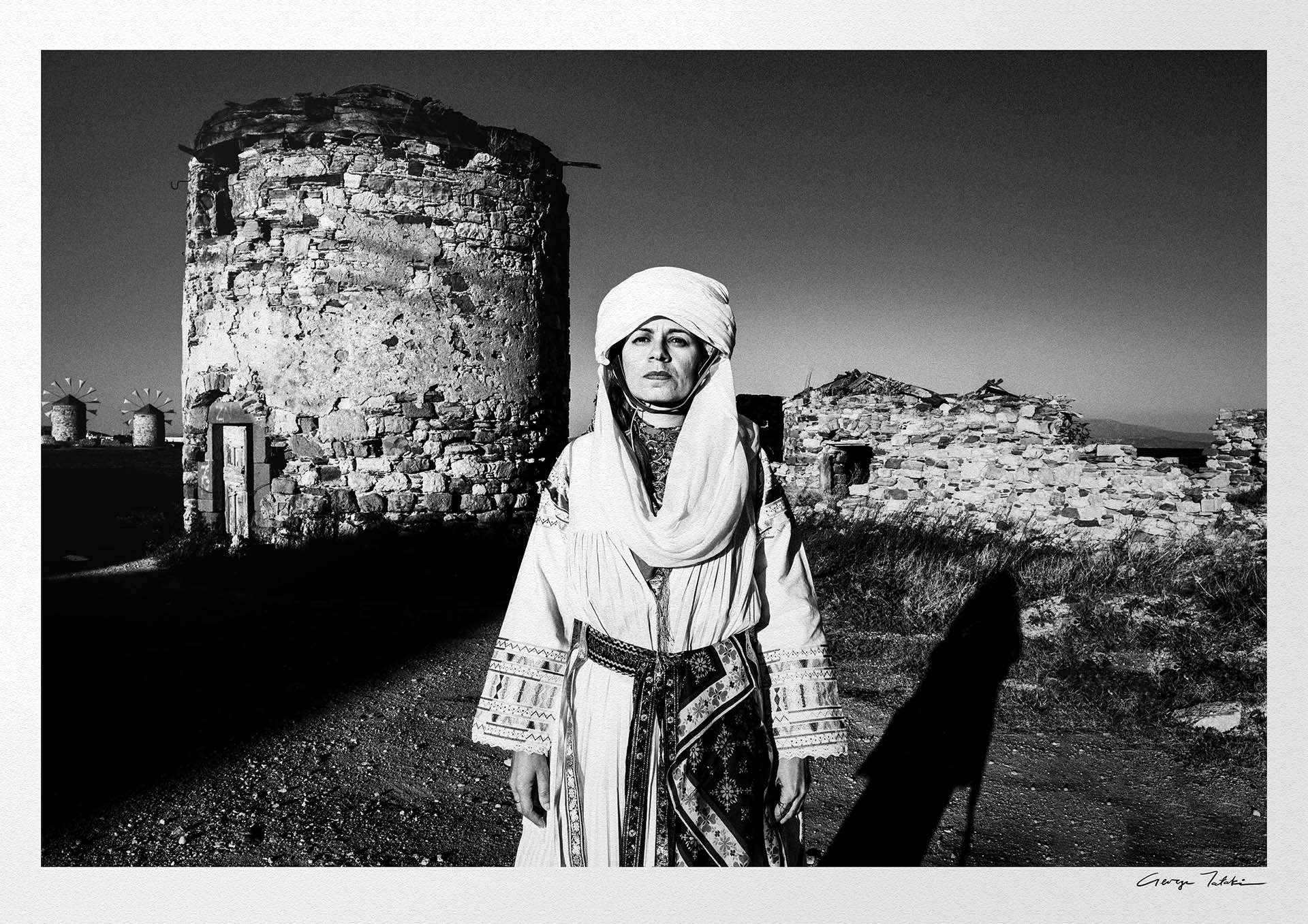 Black and White Photography Wall Art Greece | A woman in the costume of Kallamoti Chios island Greece.