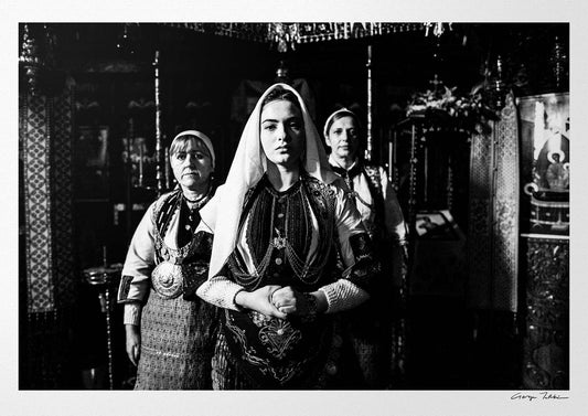 Black and White Photography Wall Art Greece | Costumes of Kladorachi at a local church Florina W. Macedonia by George Tatakis
