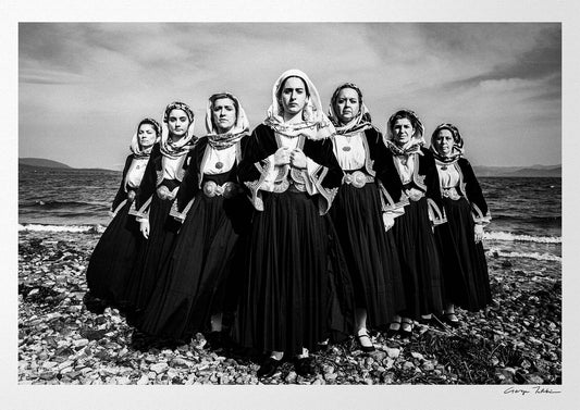 Black and White Photography Wall Art Greece by George Tatakis | A group of women in the costumes of Kymi, Euboea island