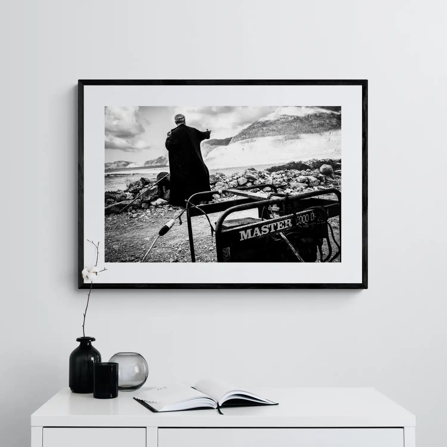 Black and White Photography Wall Art Greece | Priest at the St. John celebration in Vrykounta Olympos Karpathos Dodecanese by George Tatakis - single framed photo