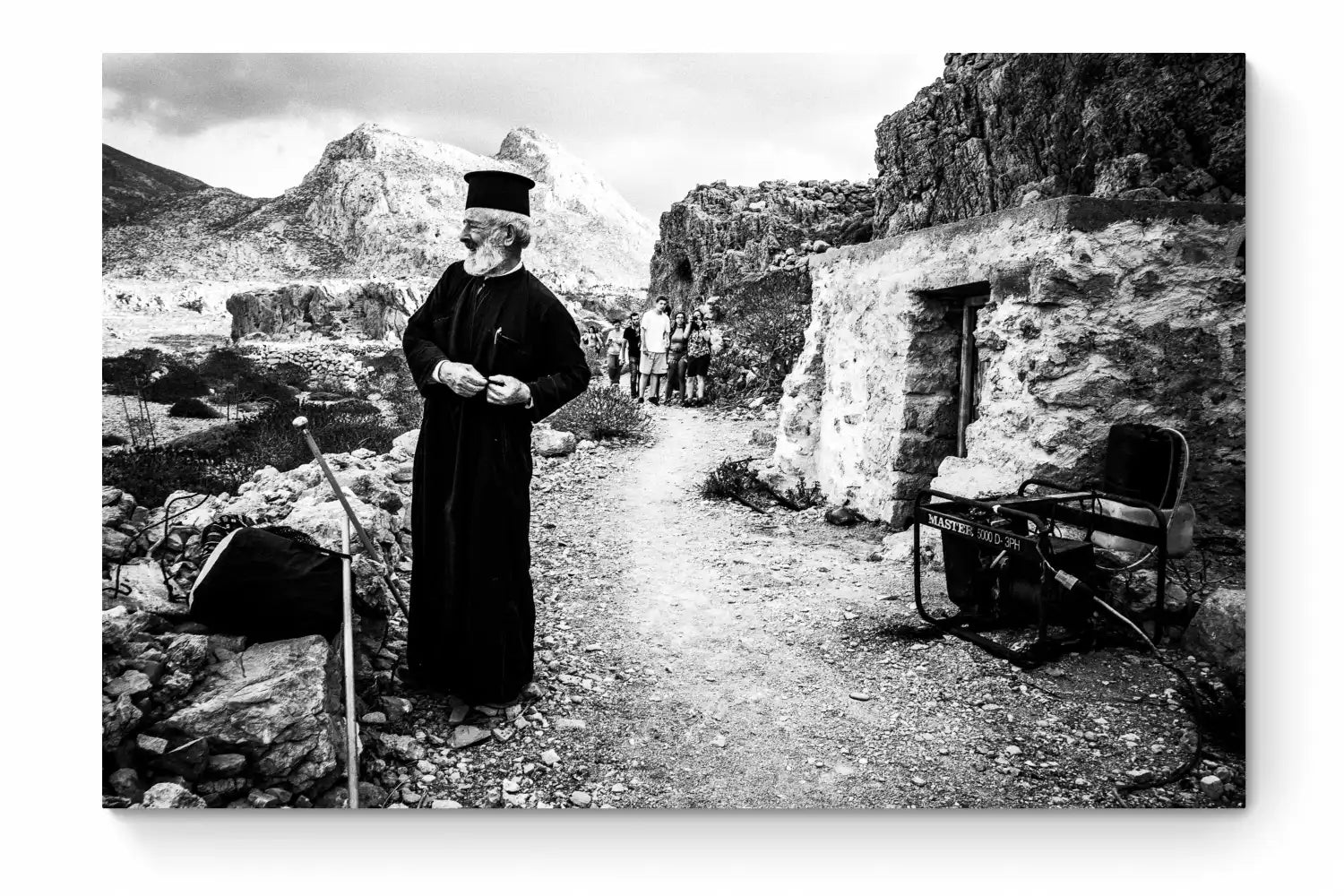 Black and White Photography Wall Art Greece | Priest at the St. John celebration in Vrykounta Olympos Karpathos Dodecanese by George Tatakis - whole photo