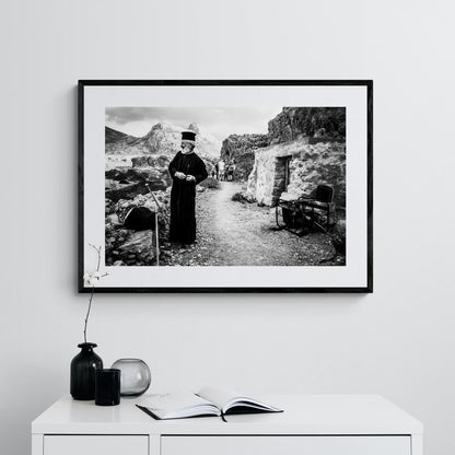 Black and White Photography Wall Art Greece | Priest at the St. John celebration in Vrykounta Olympos Karpathos Dodecanese by George Tatakis - single framed photo