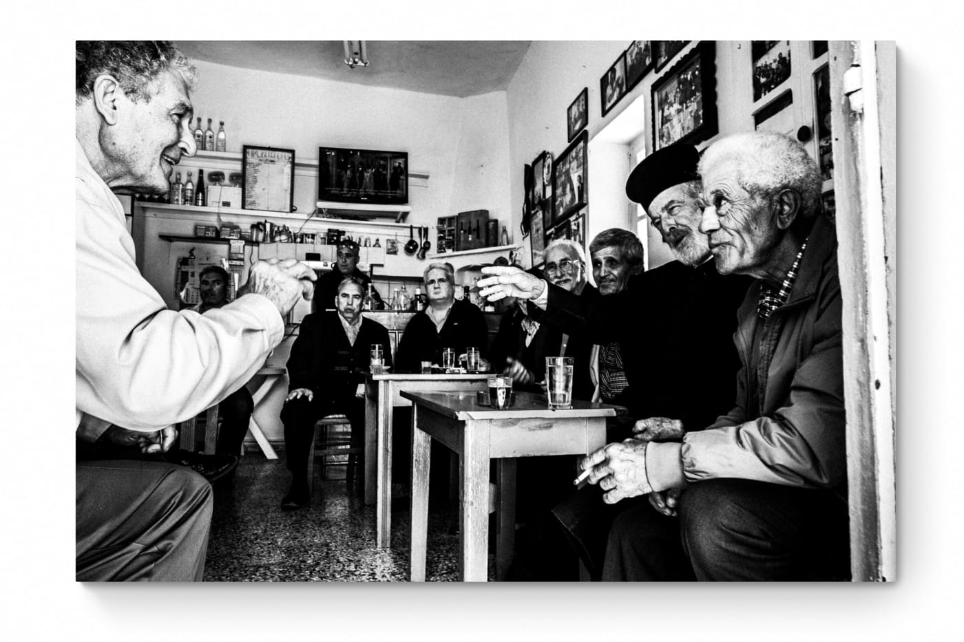 Black and White Photography Wall Art Greece | Cafe in Olympos Karpathos Dodecanese by George Tatakis - whole photo
