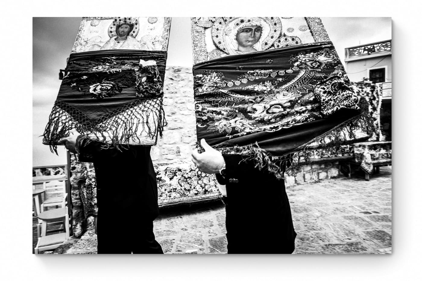 Black and White Photography Wall Art Greece | Carrying the Icons in Olympos on Easter Tuesday Karpathos Dodecanese by George Tatakis - whole photo