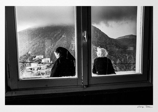 Black and White Photography Wall Art Greece | Two women in Olympos Karpathos Dodecanese by George Tatakis