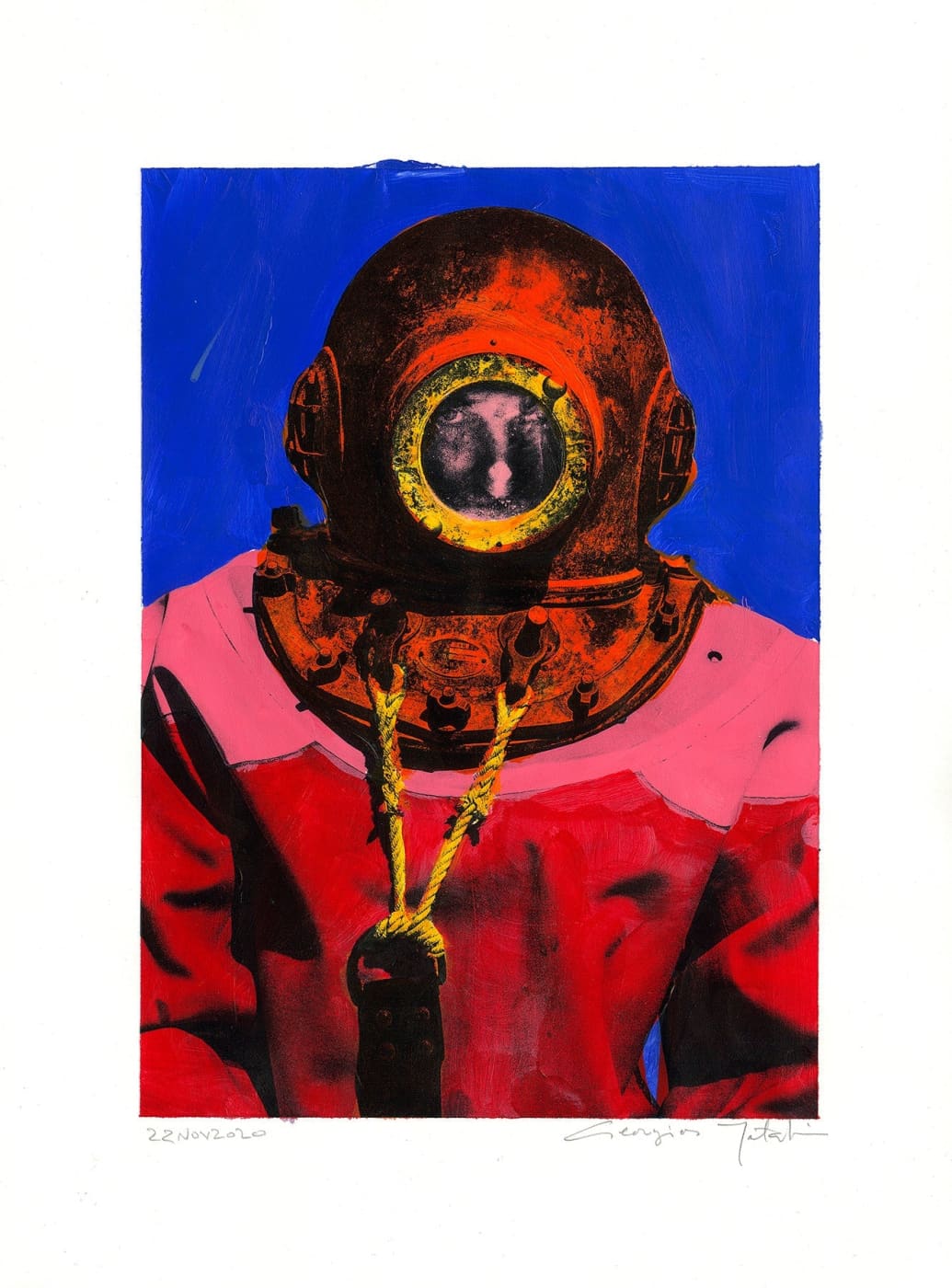 Wall Art Living Room Decor - George Tatakis | Greece | Painting. Diver in Kalymnos #4. | Worldwide Shipping