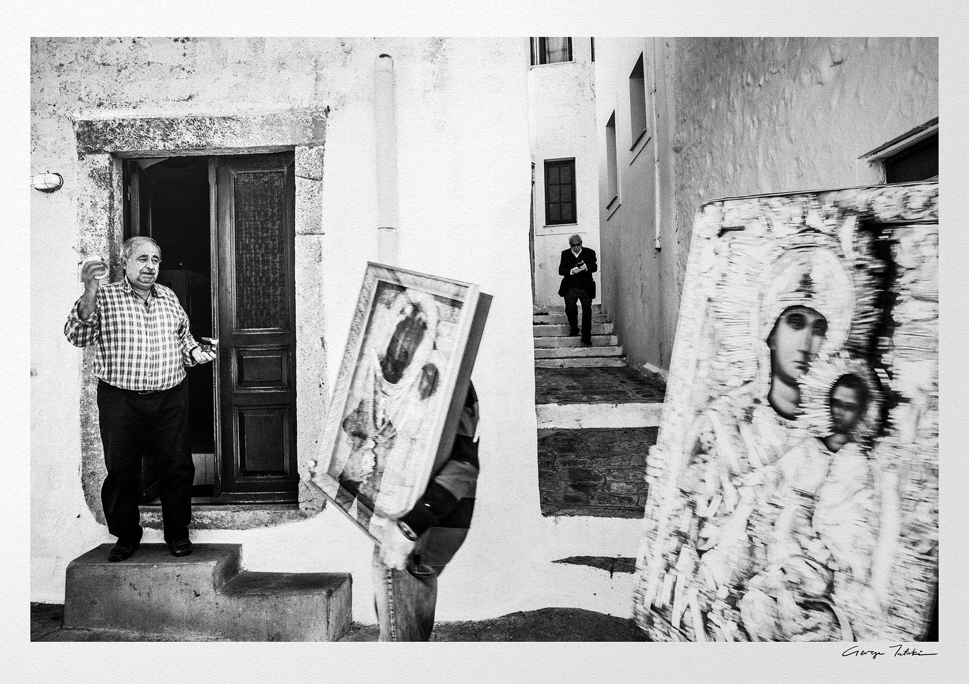 Black and White Photography Wall Art Greece | Litany in Patmos Dodecanese by George Tatakis
