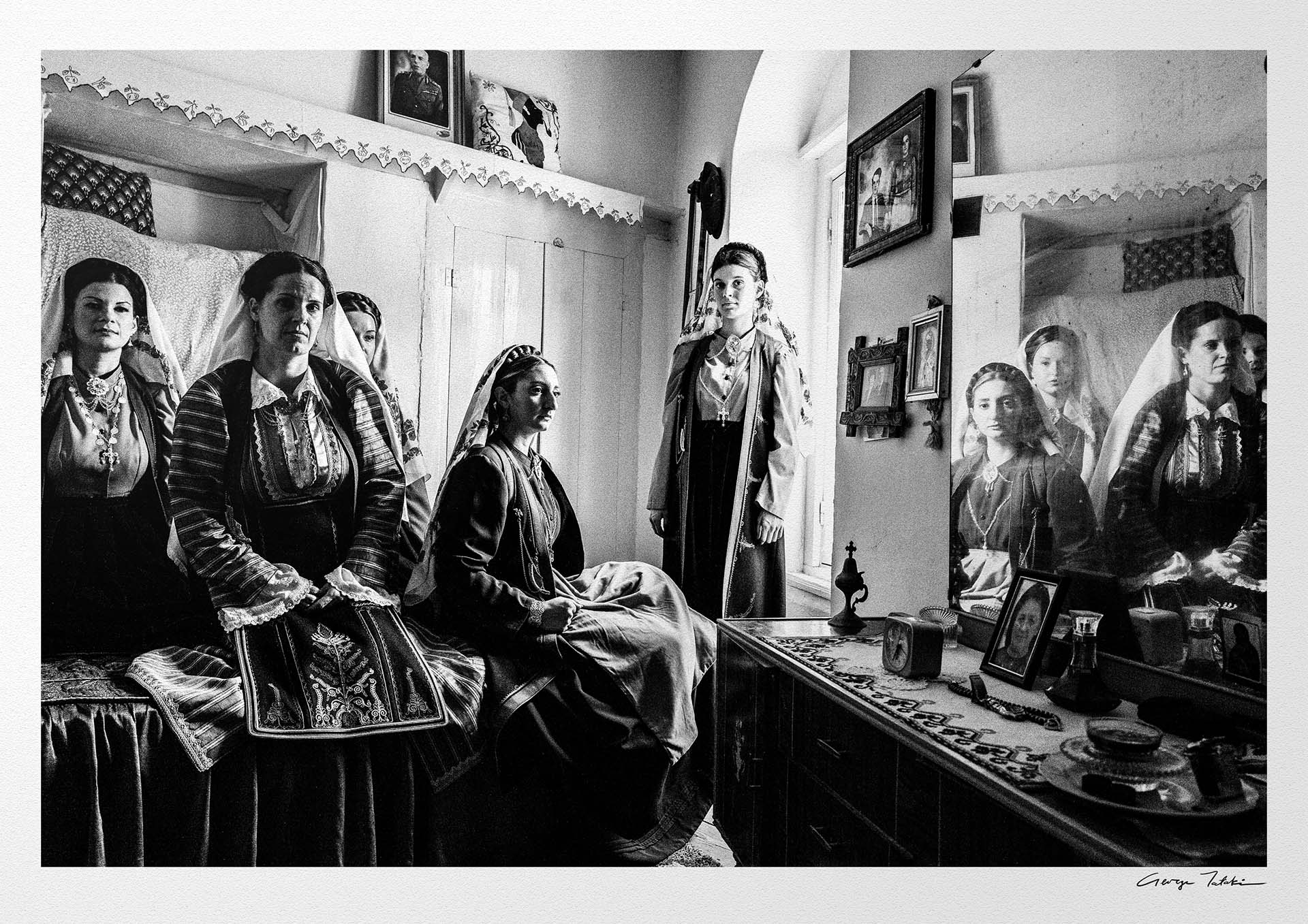 Black and White Photography Wall Art Greece | Costumes of Platanos in a traditional local bedroom Nafpaktos Aetoloacarnanea Greece by George Tatakis