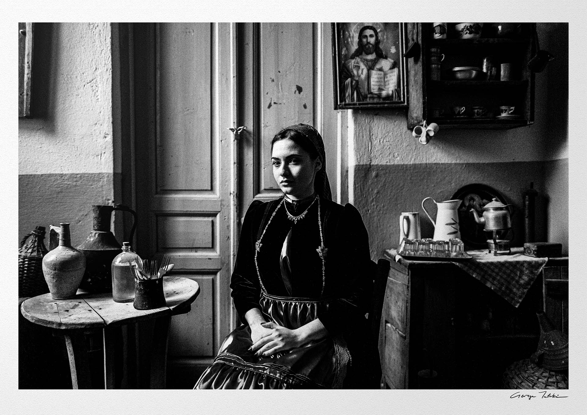 Black and White Photography Wall Art Greece | Costume of Polypotamos at the local Museum Florina W. Macedonia by George Tatakis