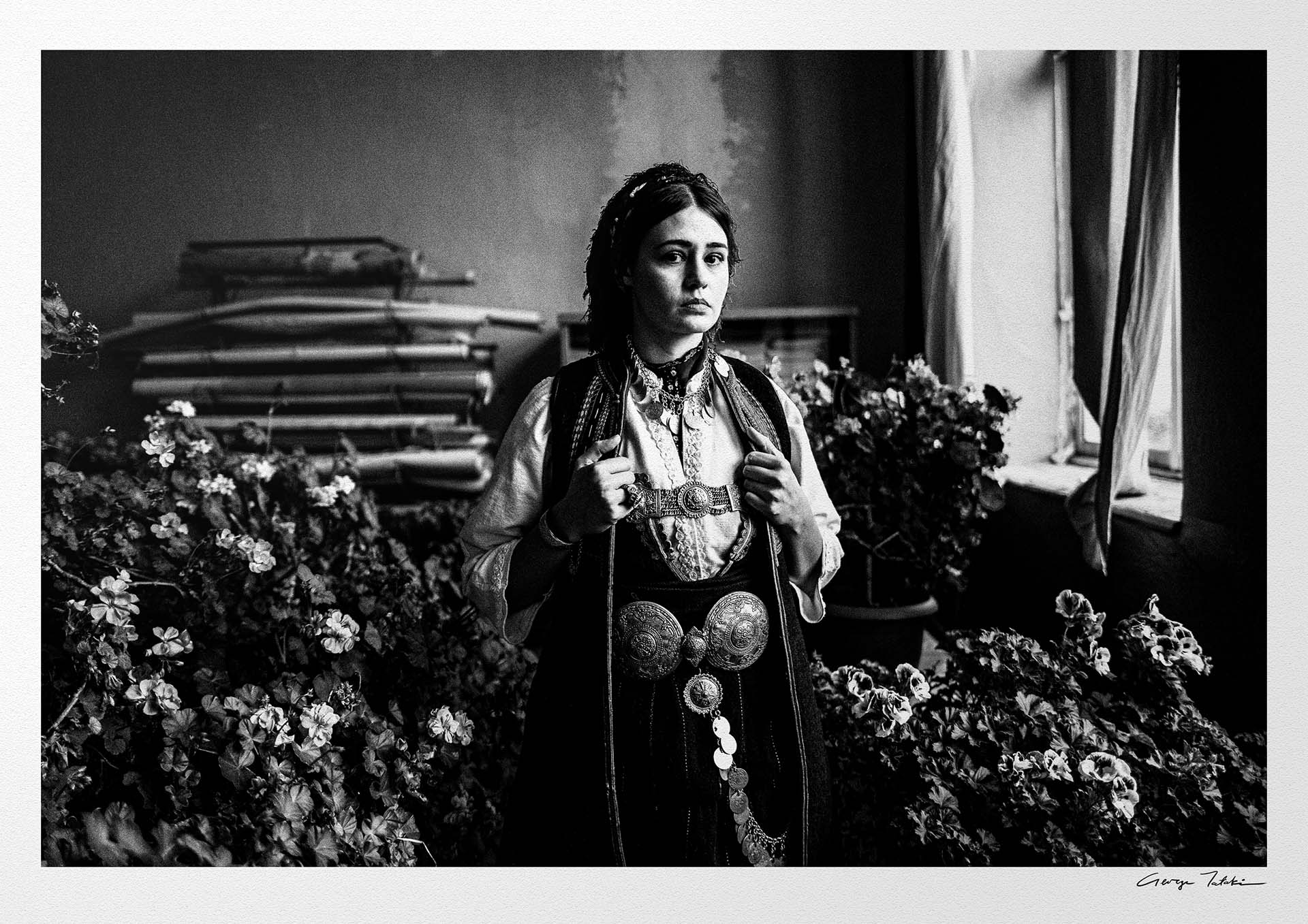 Black and White Photography Wall Art Greece | Costume of Polypotamos around Geranium Florina W. Macedonia by George Tatakis