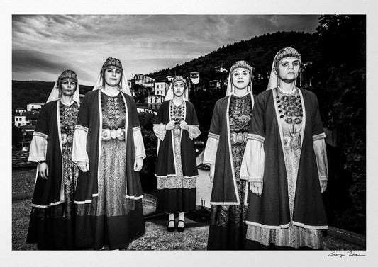 Black and White Photography Wall Art Greece | Costumes of Prastos overlooking the village Arcadia Peloponnese by George Tatakis