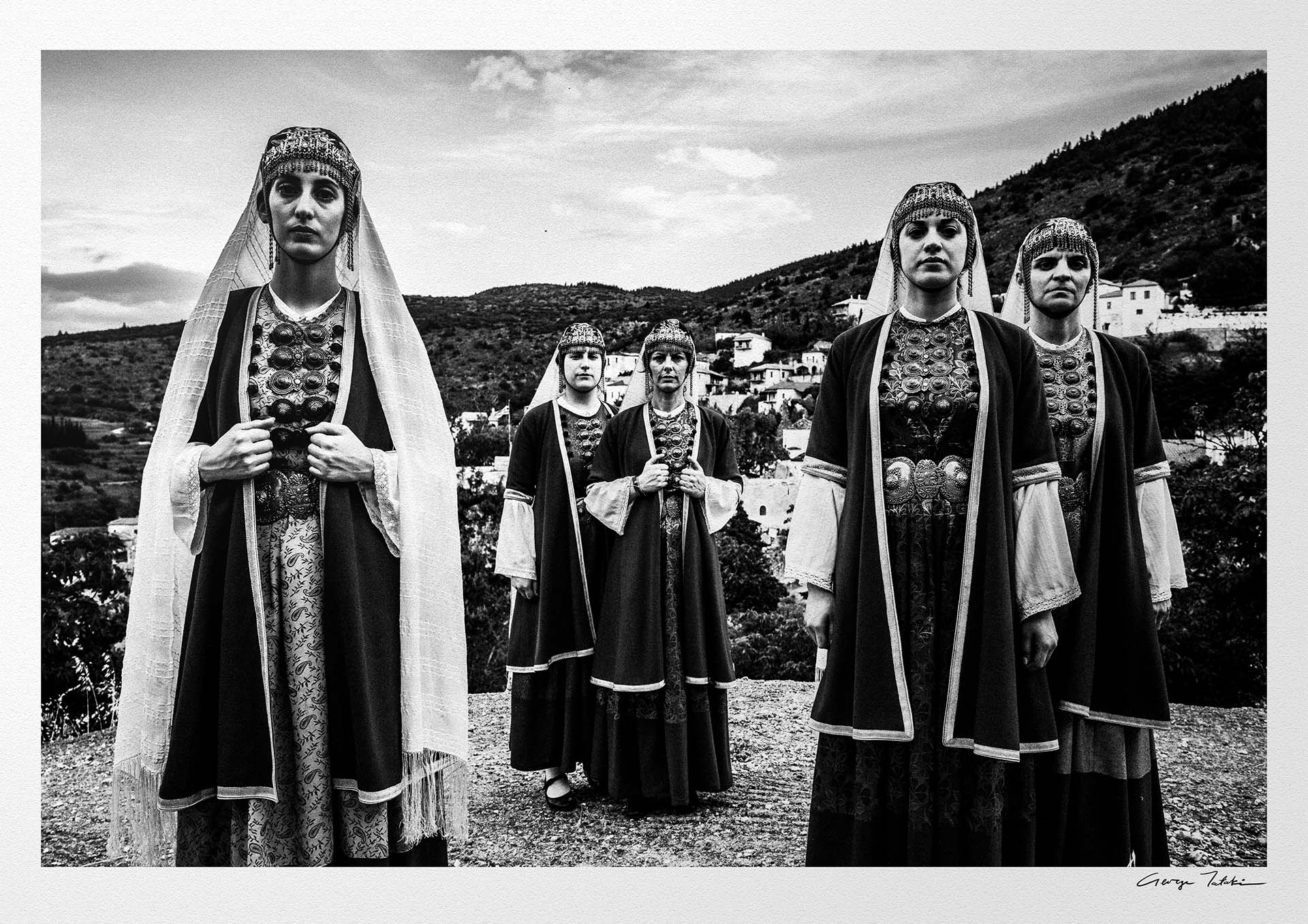 Black and White Photography Wall Art Greece | Costumes of Prastos overlooking the village Arcadia Peloponnese by George Tatakis