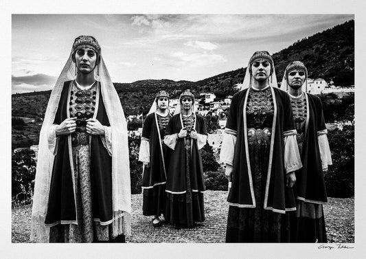 Black and White Photography Wall Art Greece | Costumes of Prastos overlooking the village Arcadia Peloponnese by George Tatakis