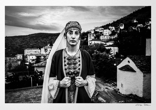 Black and White Photography Wall Art Greece | Costume of Prastos overlooking the village Arcadia Peloponnese by George Tatakis